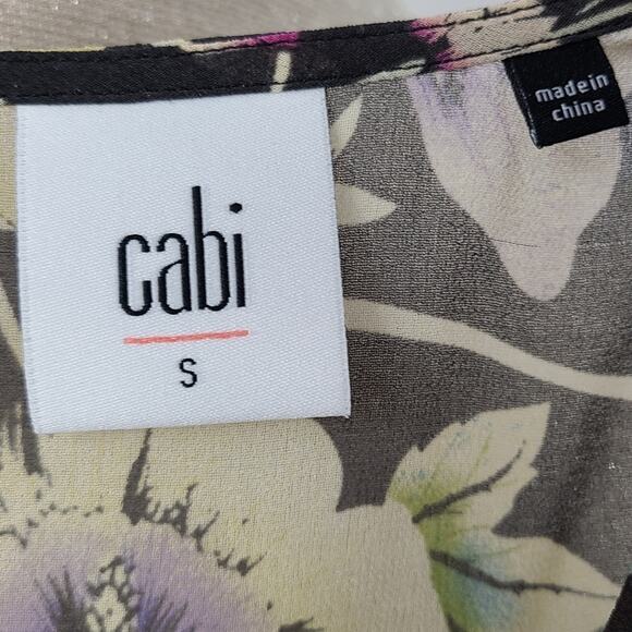 Cabi black multi floral print sleeveless ruffle neck top #3265 Small - Picture 5 of 7